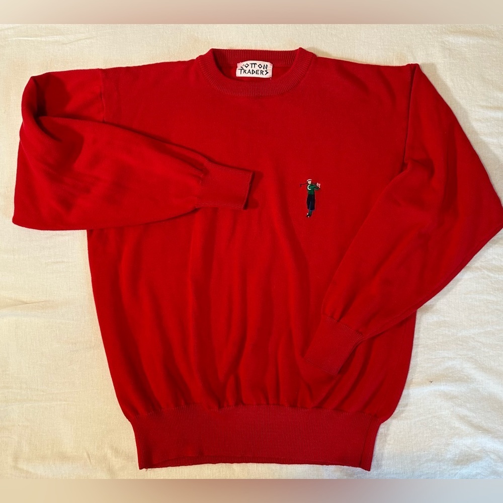 Cotton Traders Red Golf Embroidered Sweater Vintage 90s Mens M/L See Measurement